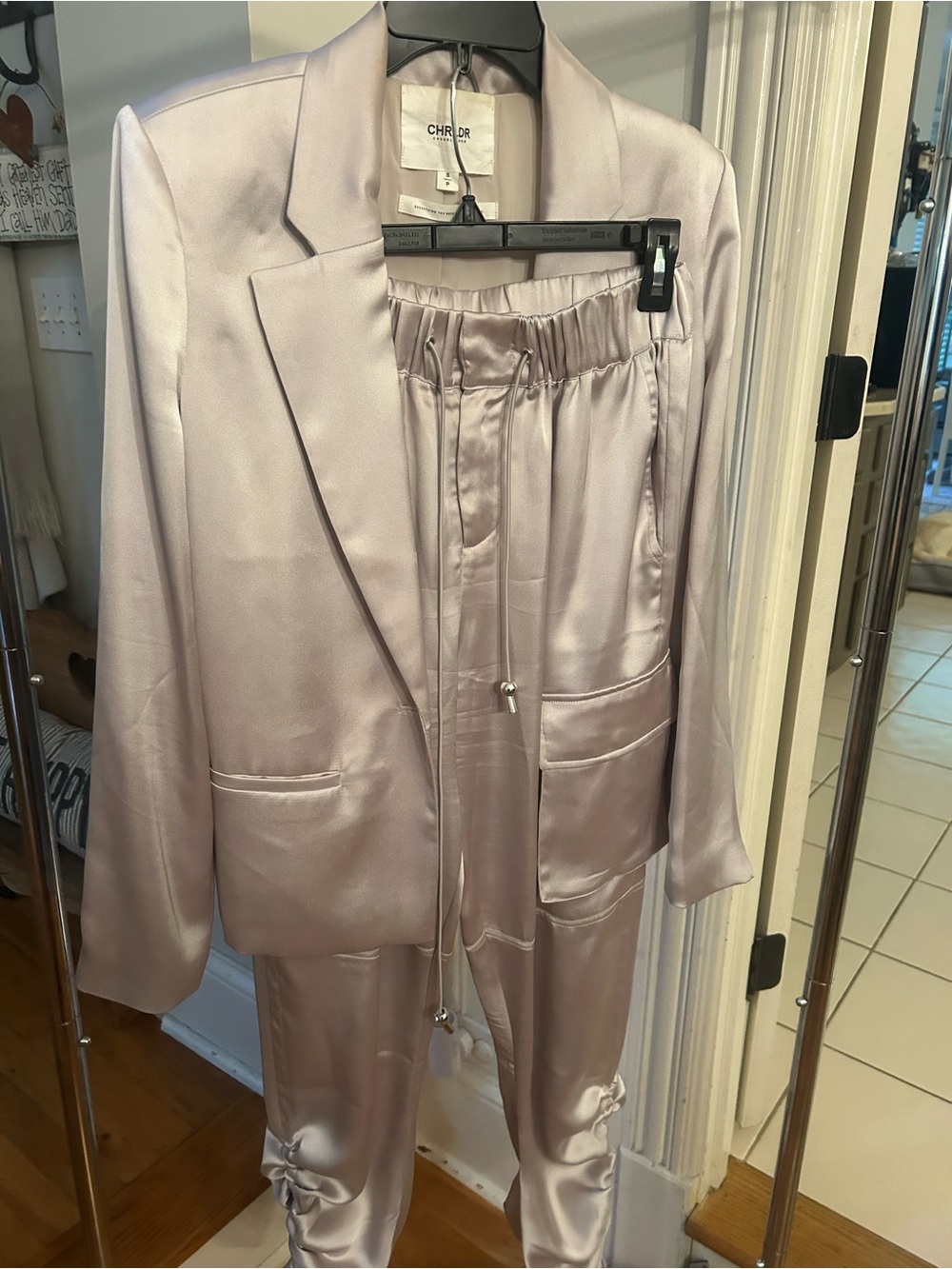 CHRLDR Satin Cargo Joggers in Silver - Picture 4 of 5